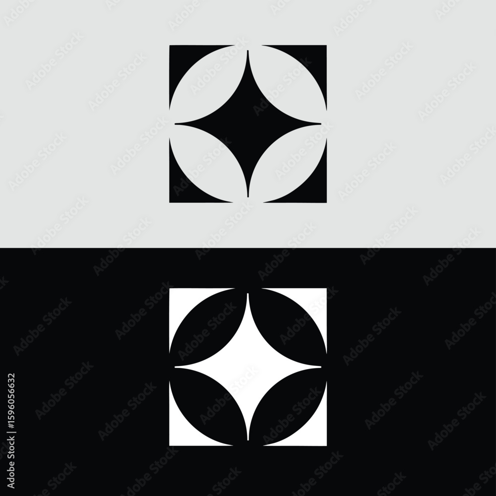 Poster a geometric logo design features a square shape with circular elements, creating a modern and abstra