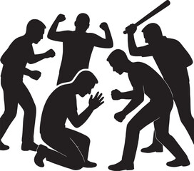Group of People Attacking a Man &ndash; Mob Violence Scene black and white silhouette 