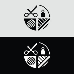 A tailor logo design featuring scissors, a mannequin, and sewing elements, perfect for a fashion boutique