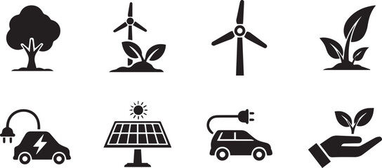 Carbon Offset Icon Vector Set | Environmental Impact & Sustainability Illustration