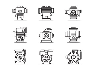 Engine motor black white line sketch