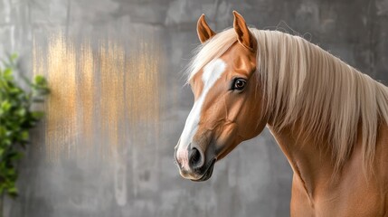 Elegant palomino horse portrait with flowing mane on textured background