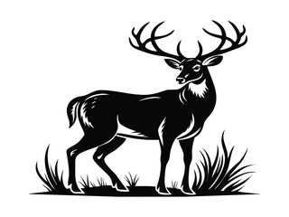 Fototapeta premium Standing Deer Silhouette with Antlers Illustration