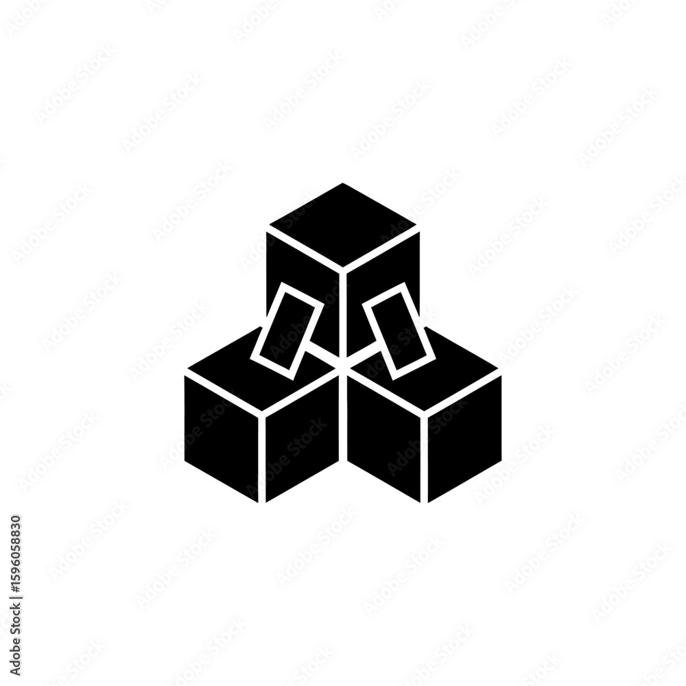 Poster three dimensional black cubes arranged with two rectangular shapes on top in a geometric design