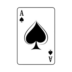 A playing card featuring the ace of spades with a black spade symbol on a white background card