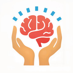 Obraz premium Hands holding a colorful brain symbolizing mental health support 