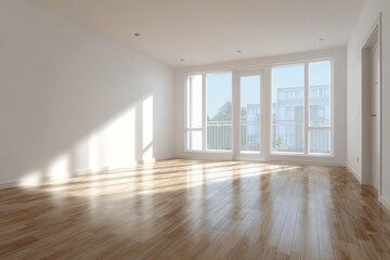Fototapeta premium Sunlit minimal living room with pristine white walls and calm atmosphere