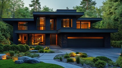 Sophisticated modern home showcasing architectural design in a natural setting