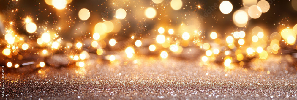 Aufkleber sparkling golden bokeh lights shine on a textured surface, creating a festive and elegant atmosphere