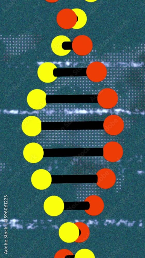 Poster animation of play digital interface on screen with dna strand and data processing