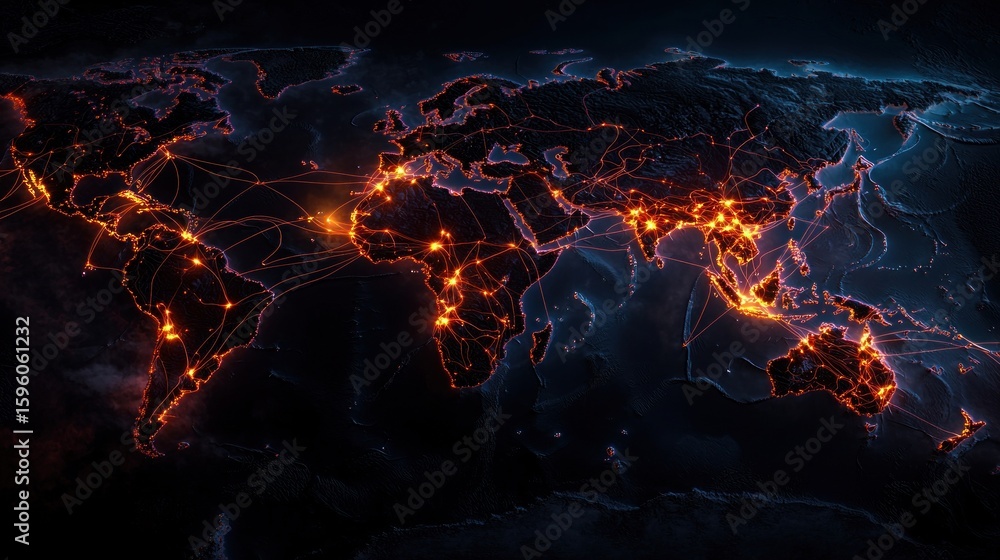 Poster global connectivity: a networked world illustrating data flow and digital infrastructure