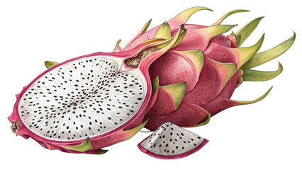 Abstract outline of a dragon fruit with dotted inner outline for seeds, 1.5 pt stroke, blank background.

