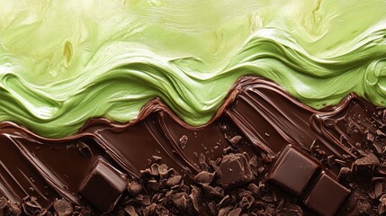 Dubai Chocolate Kunafa Pistachio on white background,Dubai Chocolate bar with green kadayif and pistachio spread,popular and viral chocolate 2024,space for text.