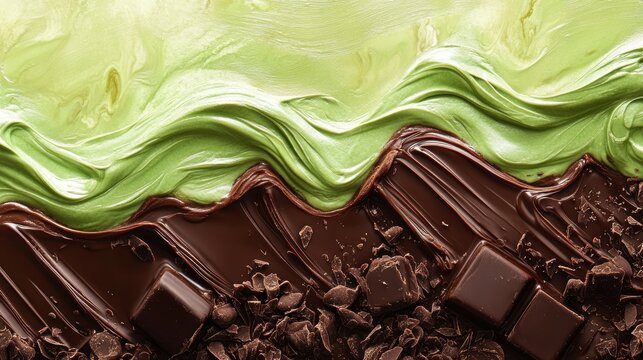 Dubai Chocolate Kunafa Pistachio on white background,Dubai Chocolate bar with green kadayif and pistachio spread,popular and viral chocolate 2024,space for text.
