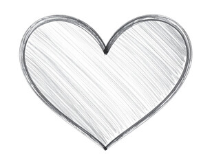 Hand-Sketched Heart Symbol with Rough Pencil Texture, Tilted Side View, Artistic Illustration on Transparent Background PNG