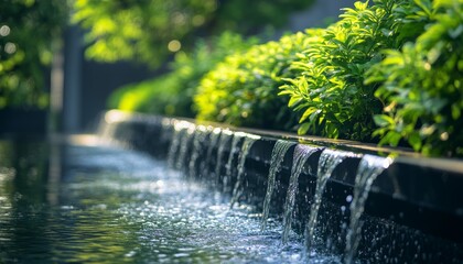 Modern sustainable urban water recycling system creating a futuristic green oasis for resilient communities