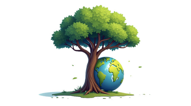 Eco-friendly icon urging to save trees and protect Earth.
