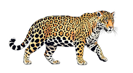 Proud Leopard Standing Alone on White Background