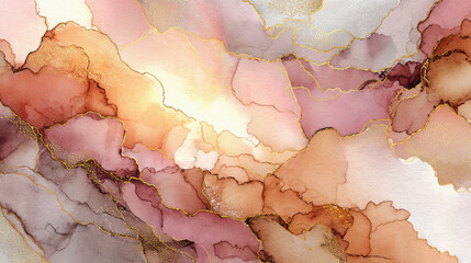 Elegant abstract watercolor artwork in soft warm hues with gold accents, ideal for sophisticated backgrounds or decorative use.