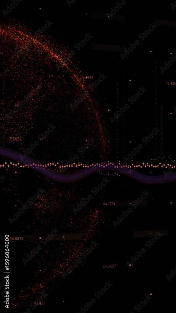 Poster animation of soundwave and graph with arrow over globe against black background