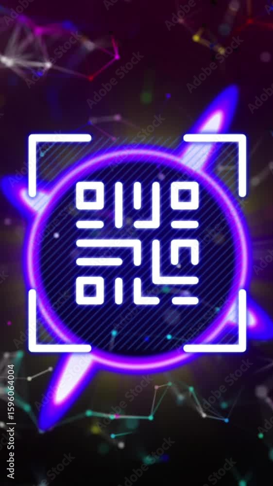 Poster animation of qr code, circle and constellations on black background