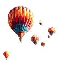 Colorful hot air balloons float against a black background