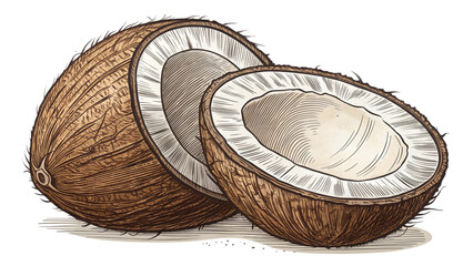 Linear outline of a coconut half showing inner shell texture, uniform 2 pt line weight, white backdrop.


