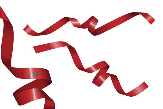 Set of flag ribbon with colors of Morocco for independence day celebration decoration