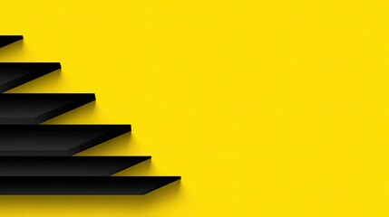 Abstract geometric shelves against a bright yellow background.