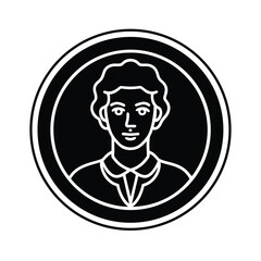 Black and white portrait of a person in a circle