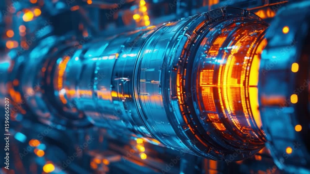Poster futuristic abstract technology background with glowing blue and orange elements in a high-tech envir