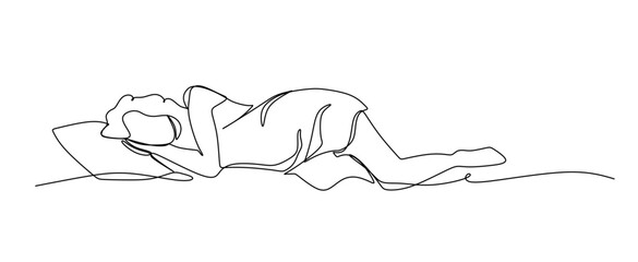Continuous one line drawing of woman sleeping on memory foam. Vector illustration sleeper sleeper in profile