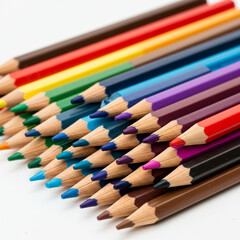 Rainbow Spectrum: Sharpened Colored Pencils Arranged on White Background in 8k.