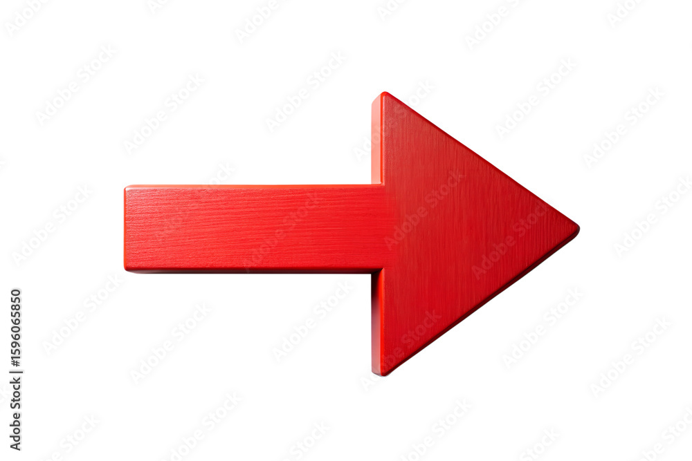 Poster a matte red arrow pointing to the right, isolated on a transparent background