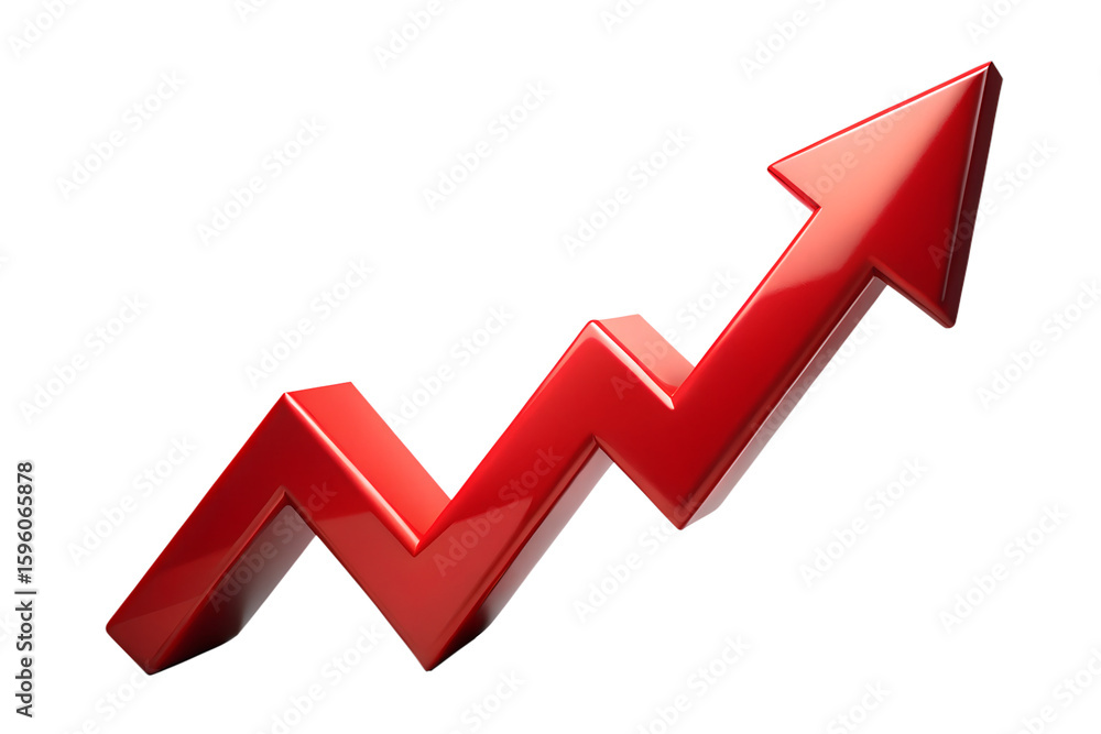 Poster a shiny red arrow pointing upwards in a zigzag pattern, isolated on a transparent background