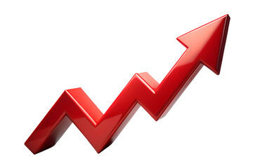 A shiny red arrow pointing upwards in a zigzag pattern, isolated on a transparent background