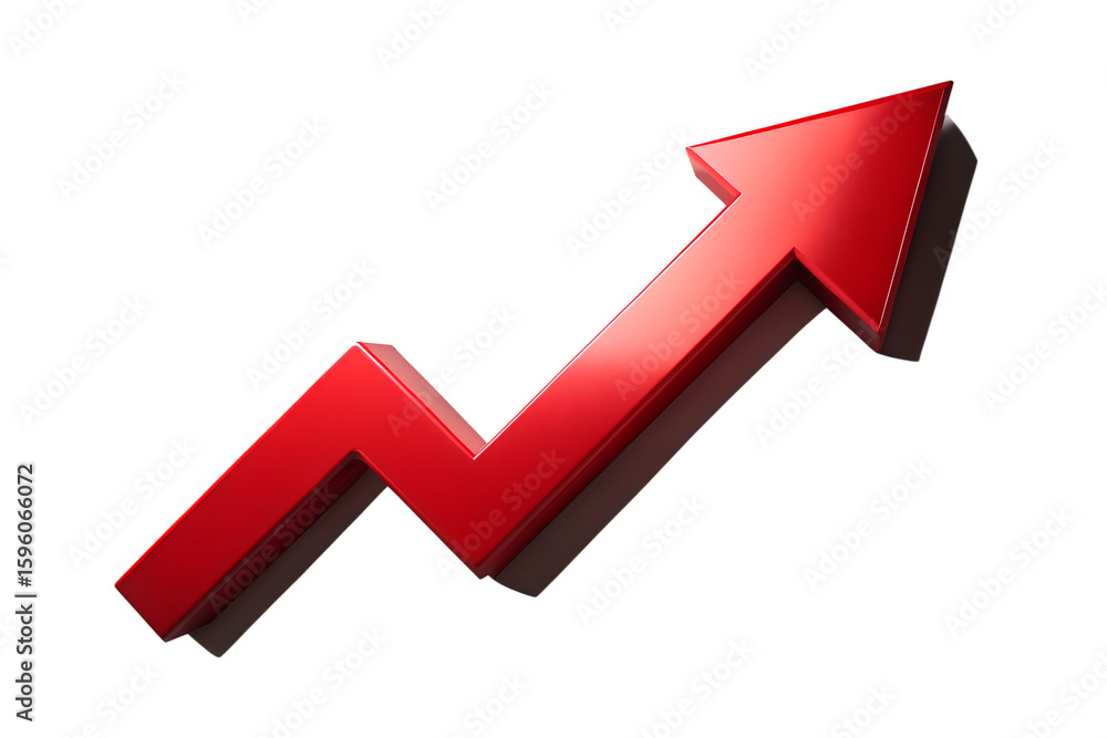 Poster a shiny red arrow pointing upwards in a zigzag pattern, isolated on a transparent background