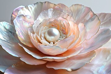 Delicate flower crafted from mother-of-pearl and pearls.