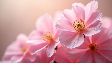 Soft focus close up of delicate pink dahlia flowers in gentle sunlight