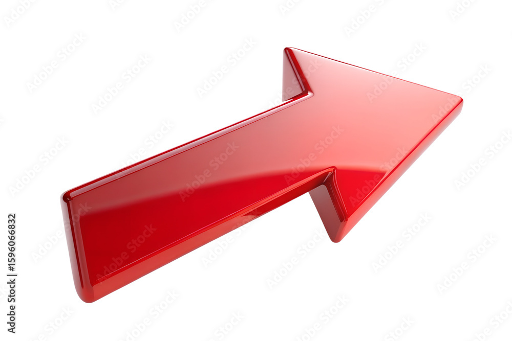 Poster a glossy red arrow points diagonally upwards, indicating forward movement and progress isolated on t