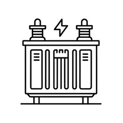 A simple line drawing of an electrical transformer with two insulators and a lightning bolt symbol, isolated on a white background.