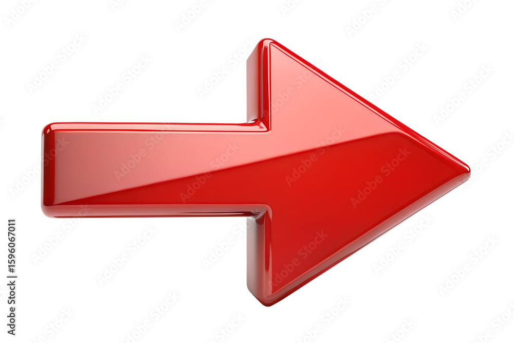 Poster a shiny red arrow pointing to the right, isolated on a transparent background