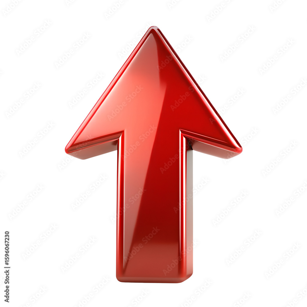 Poster a shiny red arrow pointing upwards, isolated on a transparent background
