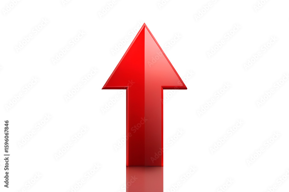 Poster a bold red arrow pointing upwards, symbolizing growth and progress, isolated on a transparent backgr