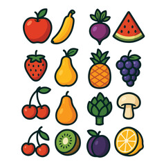 Colorful vector fruits icon pack