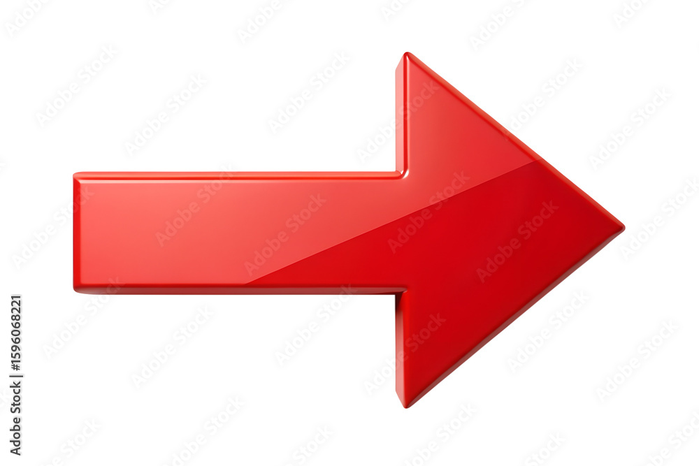 Poster a vibrant red arrow pointing to the right, signifying forward movement and progress, isolated on a t