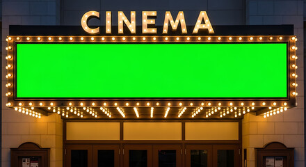 Vintage Cinema Sign with Green Screen A Perfect Backdrop for Your Creative Movie Project or a Themed Event