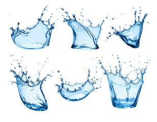 Dynamic Water Splashes and Drops Isolated on Transparent Background