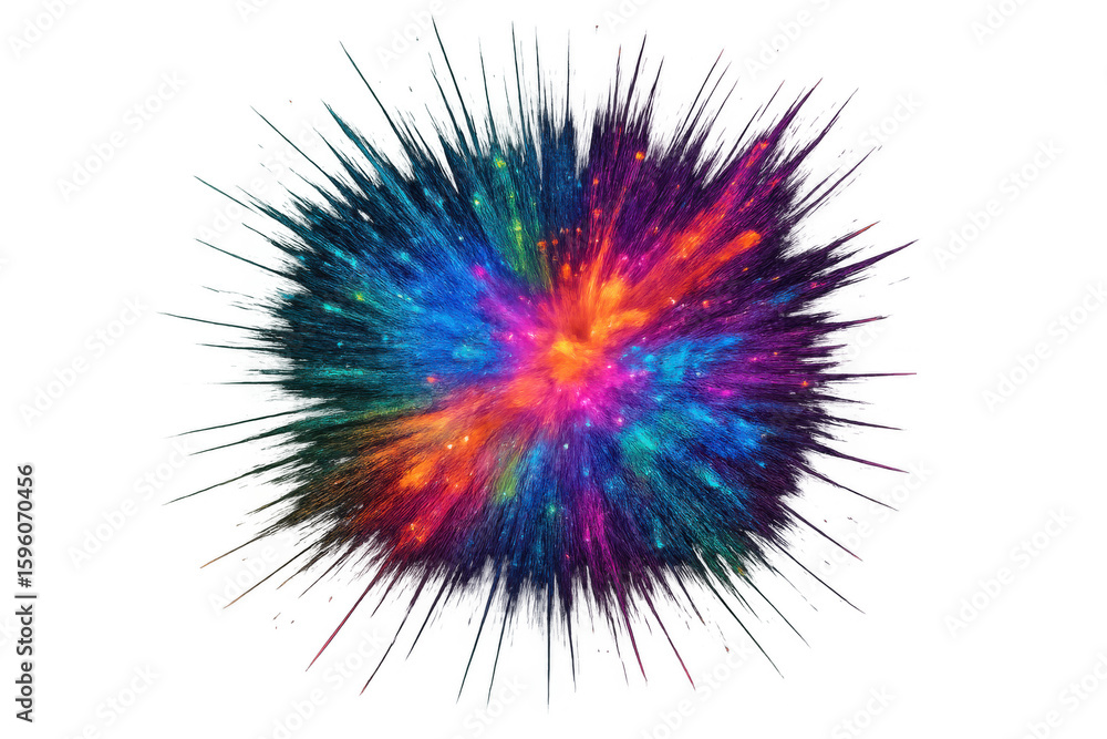 Aufkleber brightly colored powder paint exploding outwards against a transparent background, creating a vibran