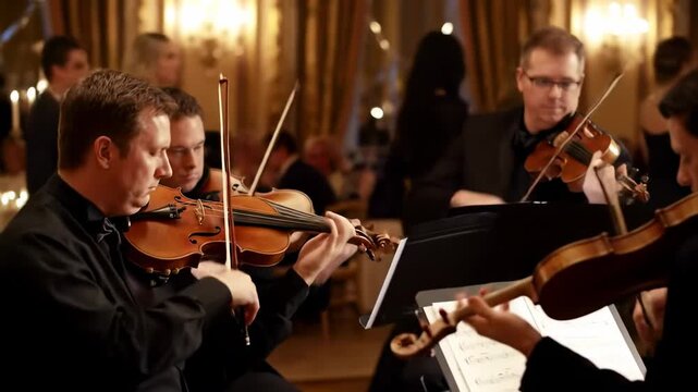 Classical string quartet performance in elegant indoor setting